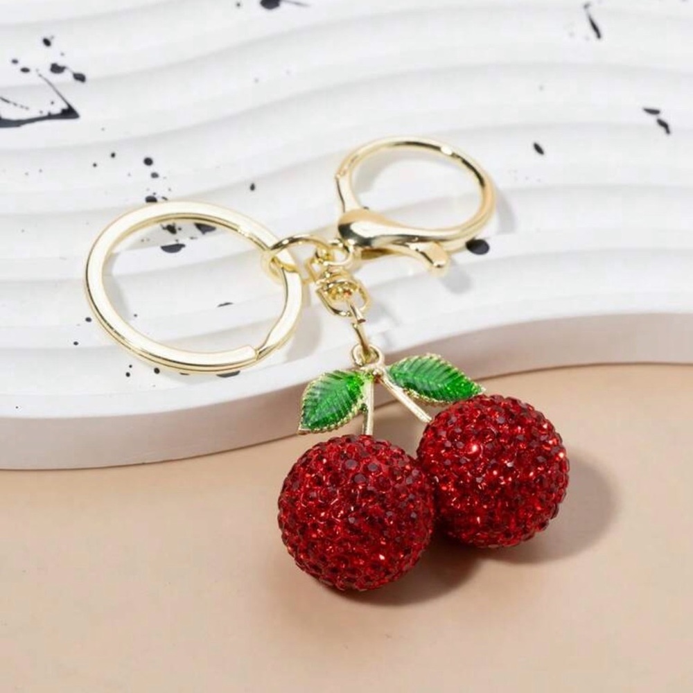 Rhinestone Cherry Vintage Metal Keychain Charm